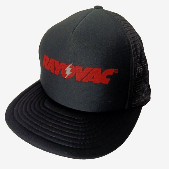 Vintage Rayovac Batteries Trucker Cap Black Red Snap Back Foam Players Taiwan - Picture 2 of 13